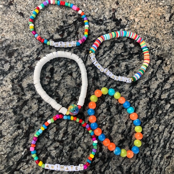 Heishi bead rubber rainbow set stack bracelet love cherry happy happiness gift - Picture 3 of 7